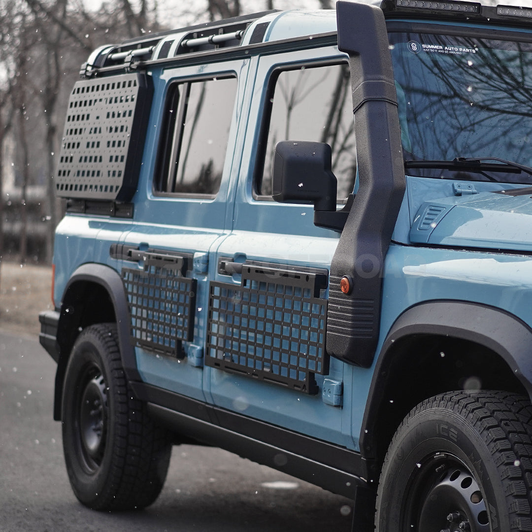 External MOLLE panel installed on Ineos Grenadier with gear attached