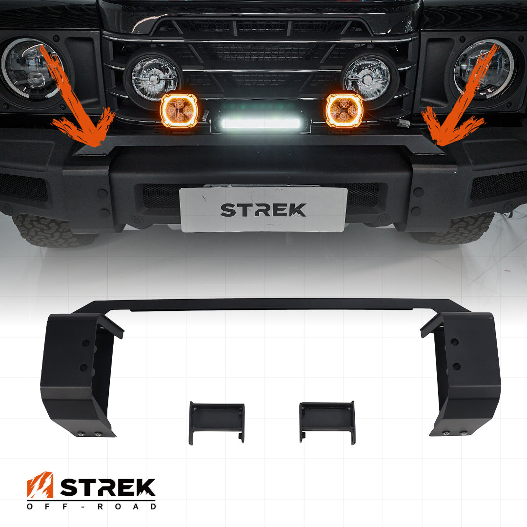 Front bumper light bar mounting bracket installed on INEOS Grenadier US and European models