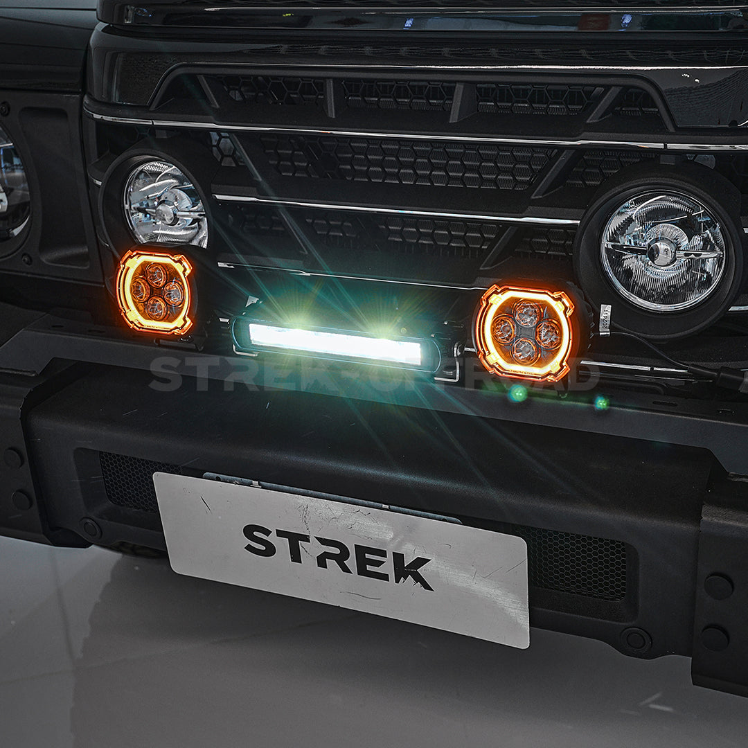 Front bumper light bar mounting bracket installed on INEOS Grenadier US and European models