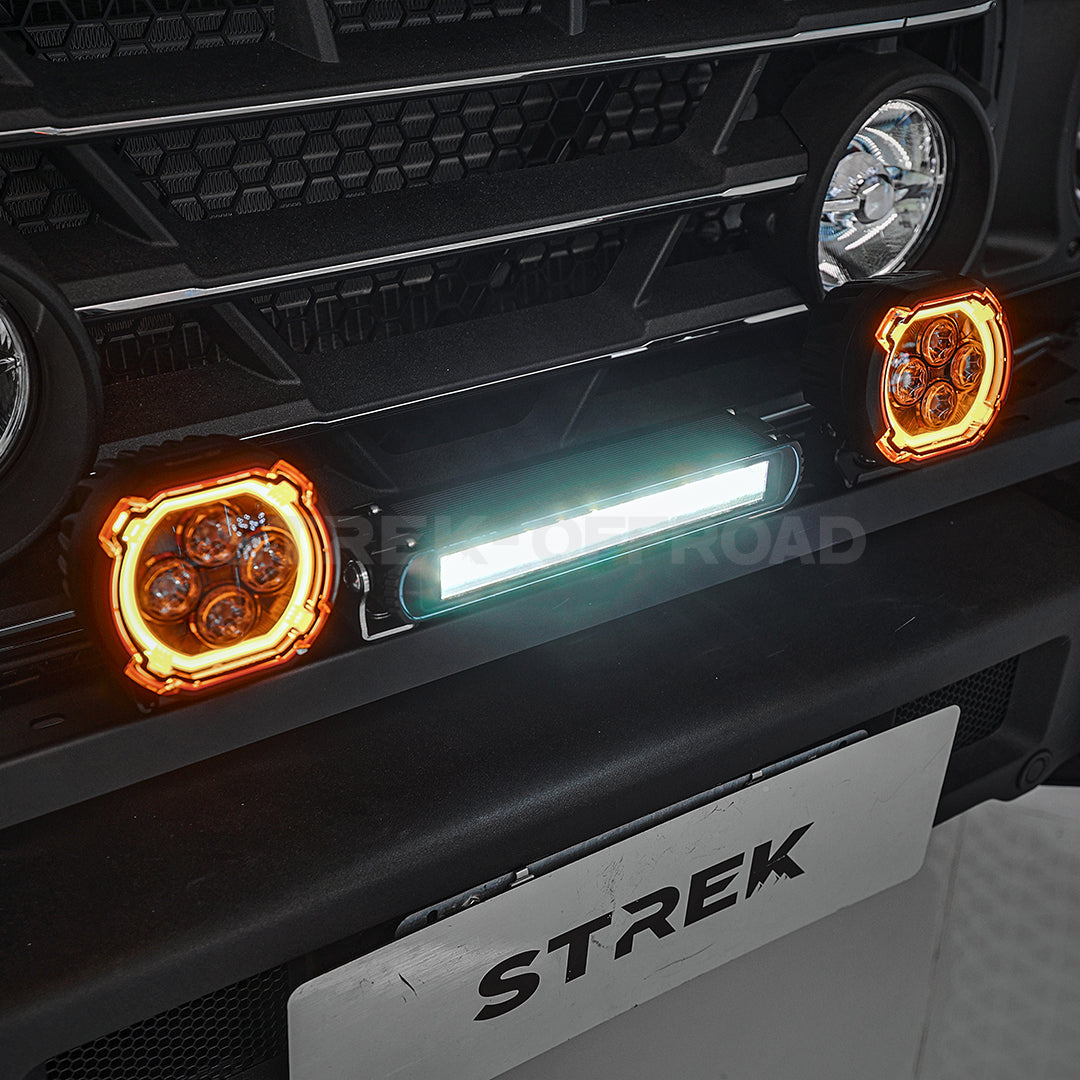 Front bumper light bar mounting bracket installed on INEOS Grenadier US and European models