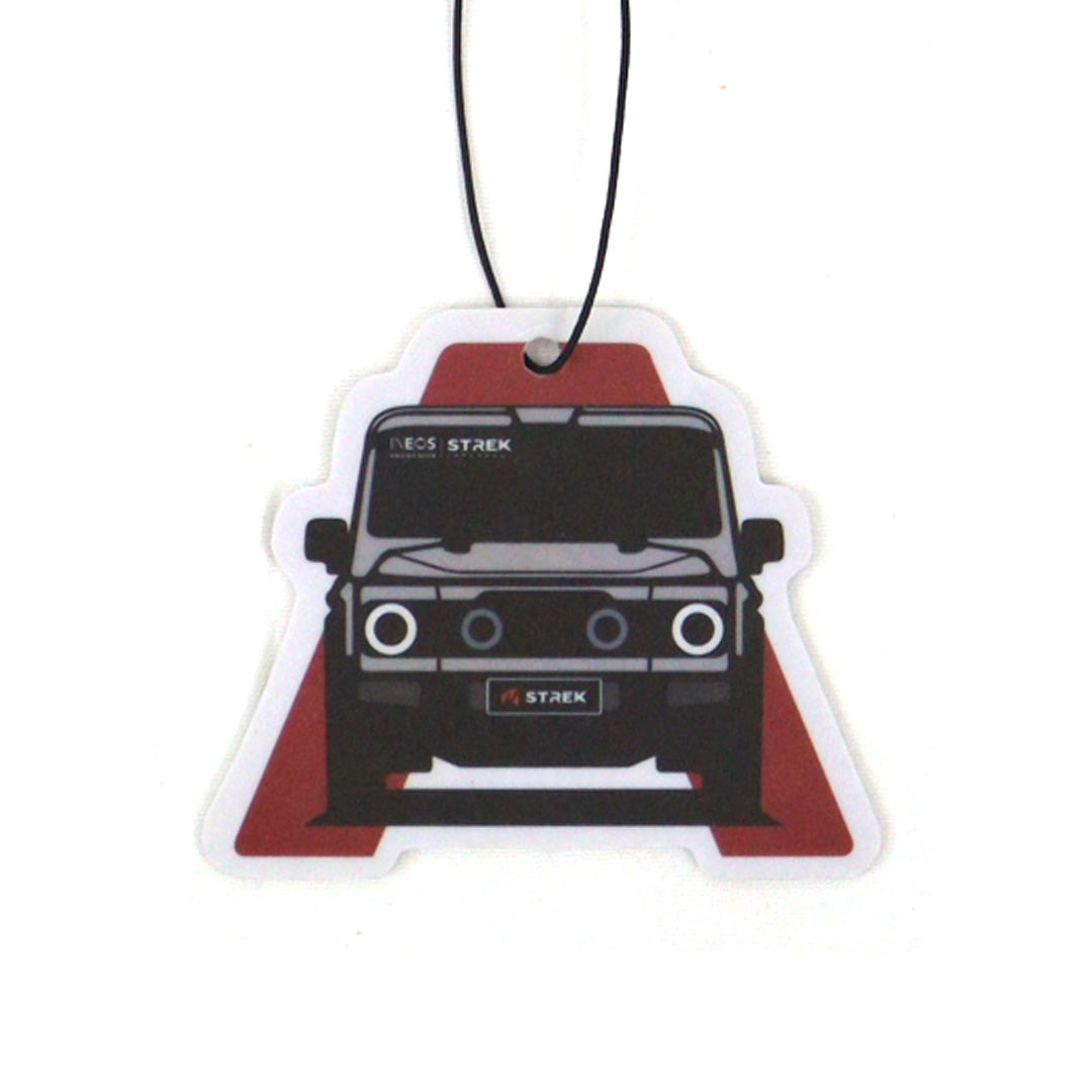 Grenadier Silhouette Air Freshener Card in Wild Bluebell scent for INEOS Grenadier shown on a white background.