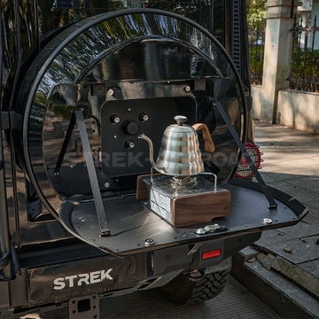 STREK OFF ROAD spare tire cover with folding table on Ineos Grenadier