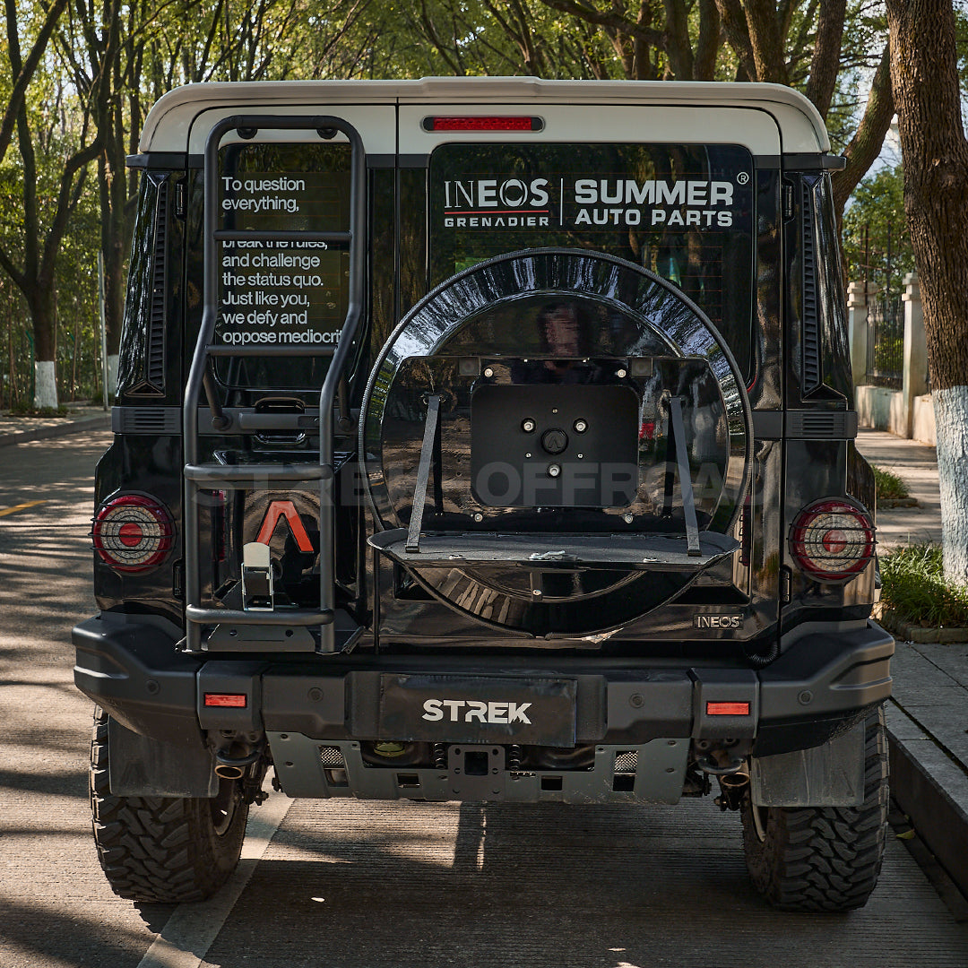 STREK OFF ROAD spare tire cover with folding table on Ineos Grenadier