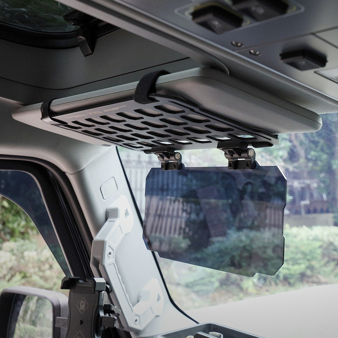 Ineos Grenadier Sun Visor MOLLE Panel Installed - Flip-Down Shield Blocking Low-Angle Sun | Strek Offroad