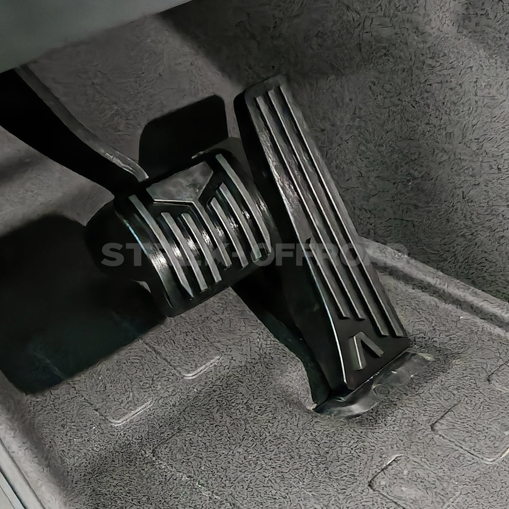 Anti-skid metal and rubber pedal covers installed in Ineos Grenadier