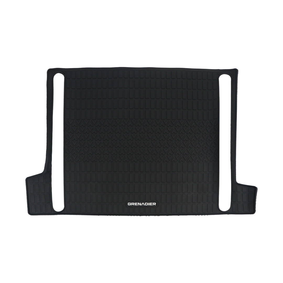 Ineos Grenadier Cargo Trunk Liner black TPE, custom fit behind 2nd row, front view - Strek Offroad