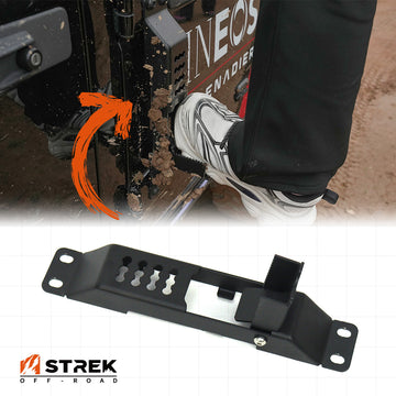 Ineos Grenadier Door Hinge Step black carbon steel, folded position - Strek Offroad