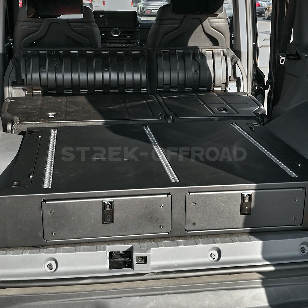 STREK OFF ROAD drawer system creating a flat floor with Grenadier rear seats folded