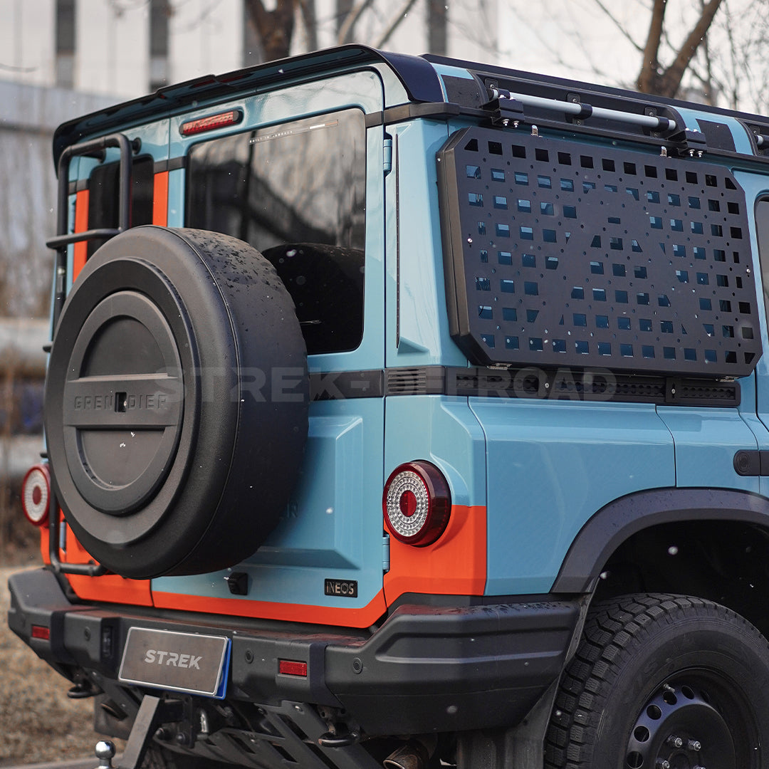 External MOLLE panel installed on Ineos Grenadier with gear attached