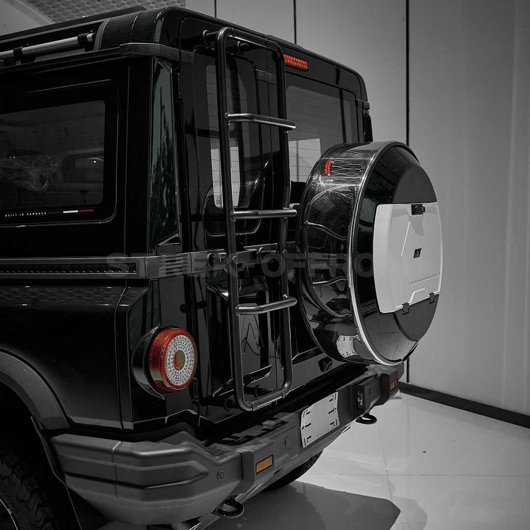 Piano Black and White spare wheel cover installed on Ineos Grenadier