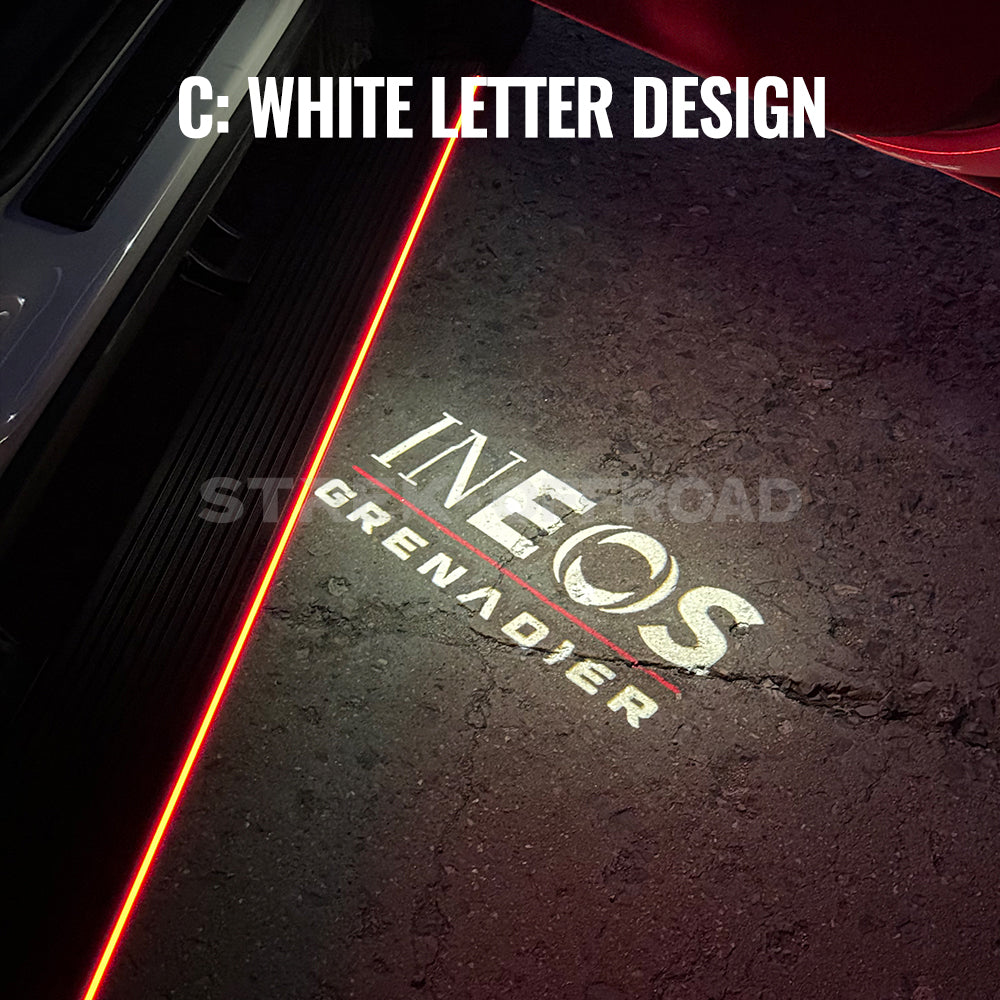 Car door logo projector lights installed on Ineos Grenadier