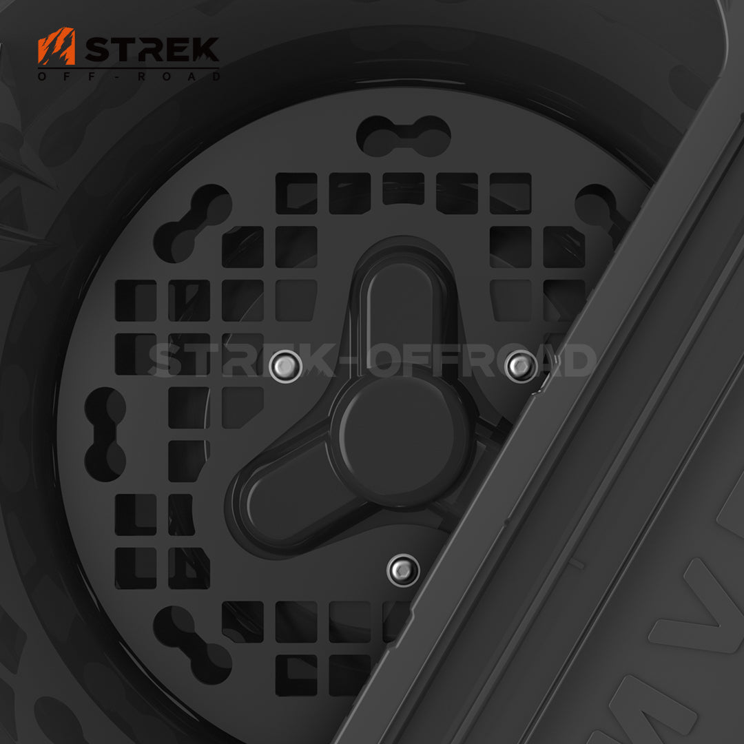 Strek Offroad spare tire expansion plate installed on INEOS Grenadier