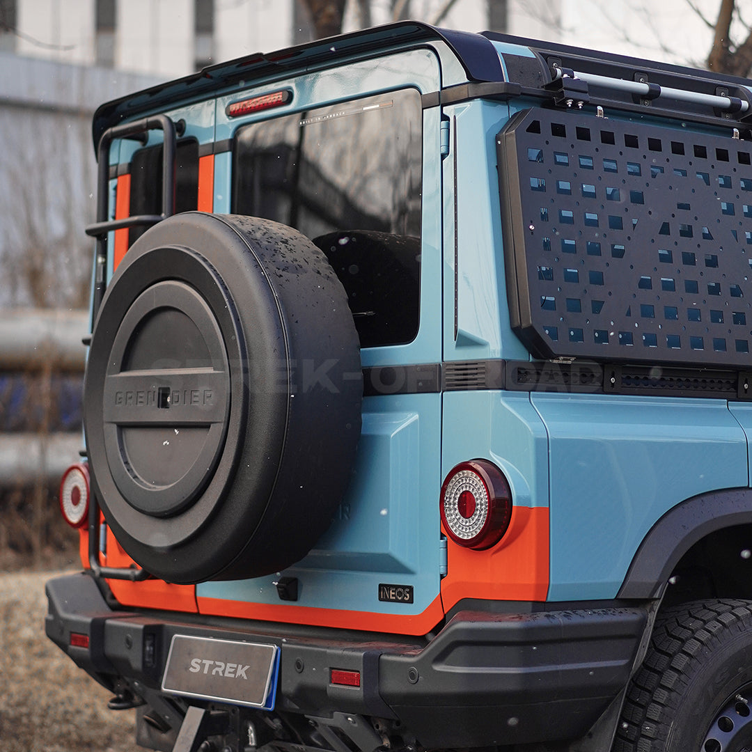 Lockable spare tire storage box installed on Ineos Grenadier