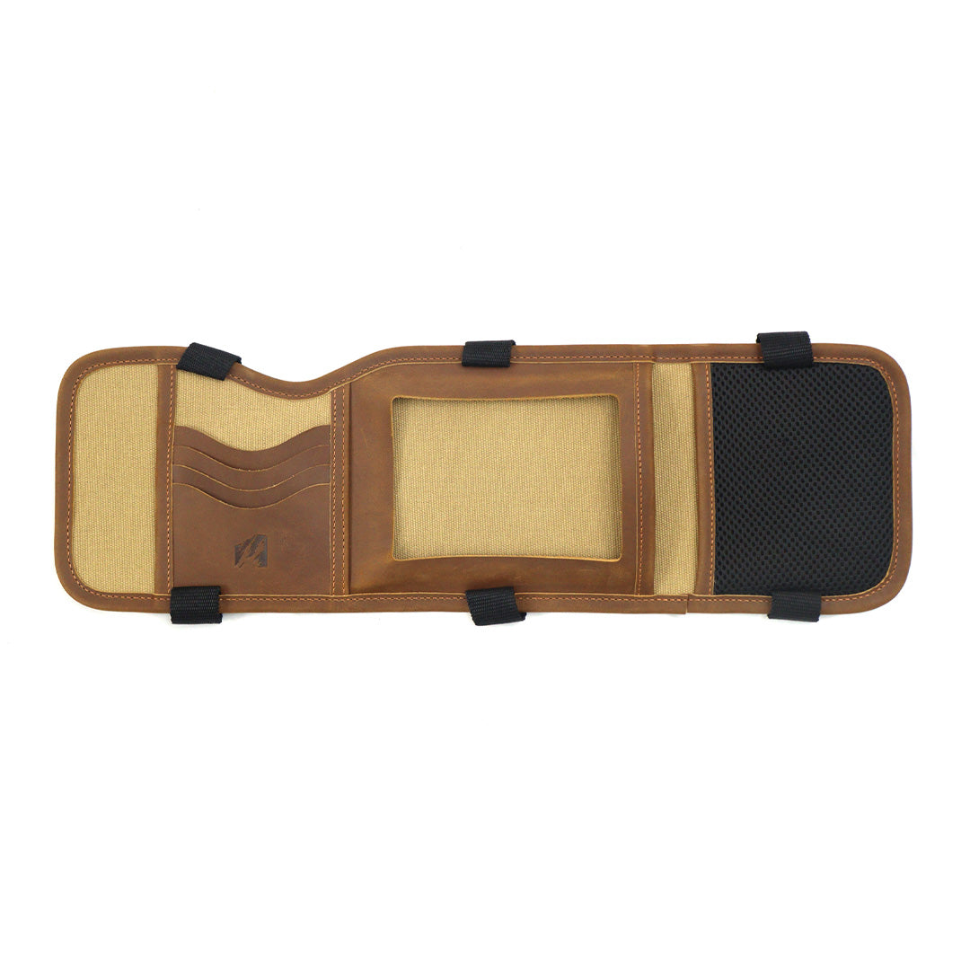 Ineos Grenadier sun visor organizer passenger side - khaki canvas with leather card slots