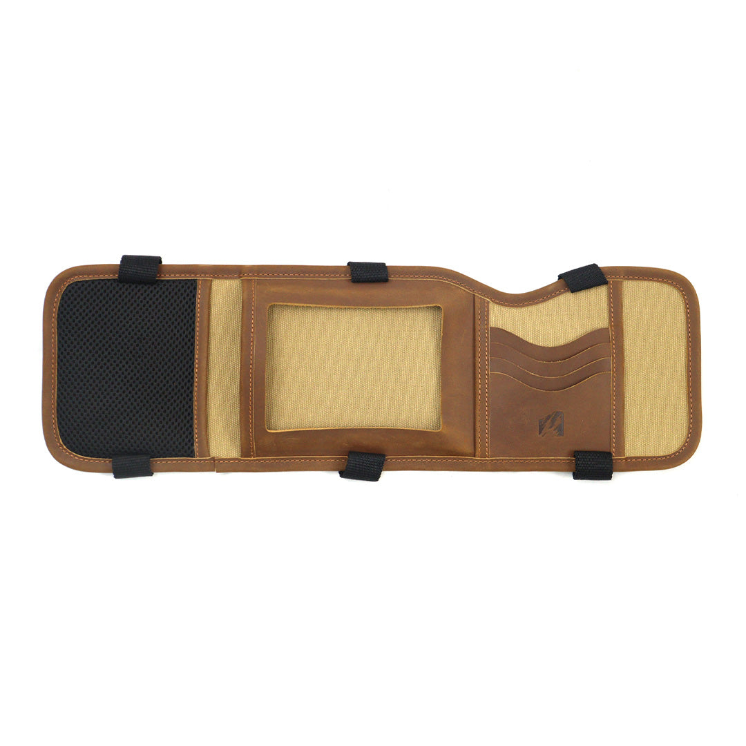 Ineos Grenadier sun visor organizer driver side - khaki canvas with leather card slots