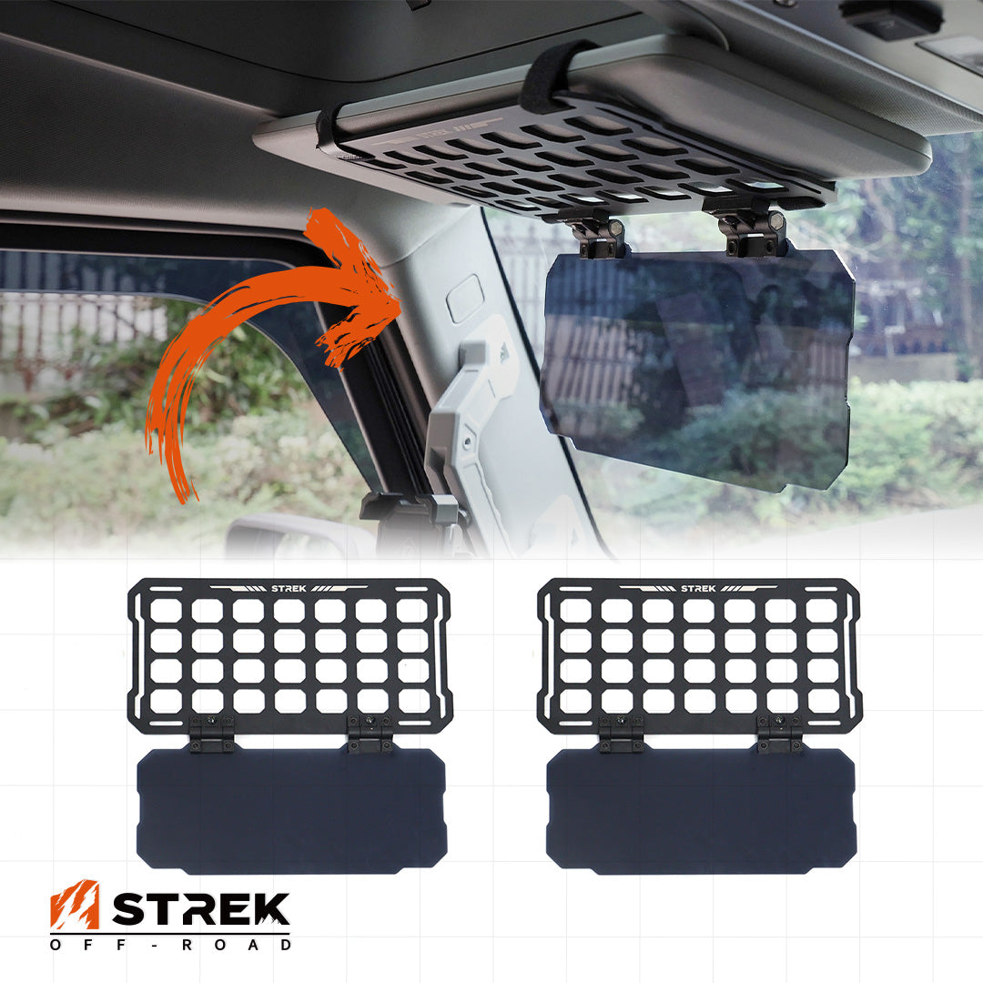 Ineos Grenadier Sun Visor MOLLE Panel Installed - Flip-Down Shield Blocking Low-Angle Sun | Strek Offroad