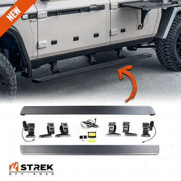 Ineos Grenadier Quartermaster electric side steps deployed with installation kit