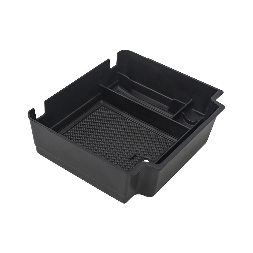 STREK Off Road center console armrest storage box compatible with INEOS Grenadier, modular organizer tray designed for factory console fitment on a white background.