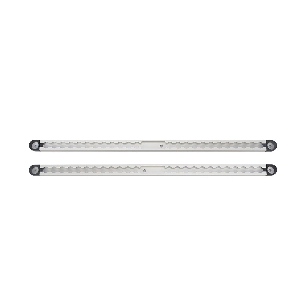 STREK Off Road silver multifunctional expansion rail slot designed for INEOS Grenadier trunk cargo area, heavy-duty metal utility storage rack on a white background.
