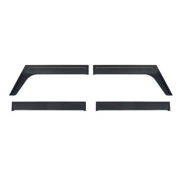 STREK Off Road side window deflectors set of 4 compatible with INEOS Grenadier, matte black tinted acrylic rain guards and sun visors on a white background.
