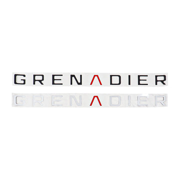 Black and silver GRENADIER tailgate inlay decals with red A accent for INEOS Grenadier Quartermaster.